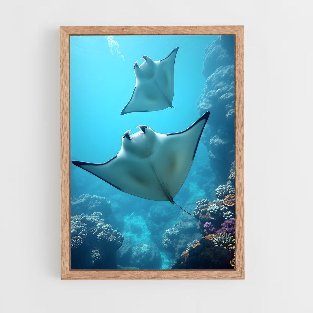 Poster Maldives diving raies – affiche Plongée sous-marine (vue 4)